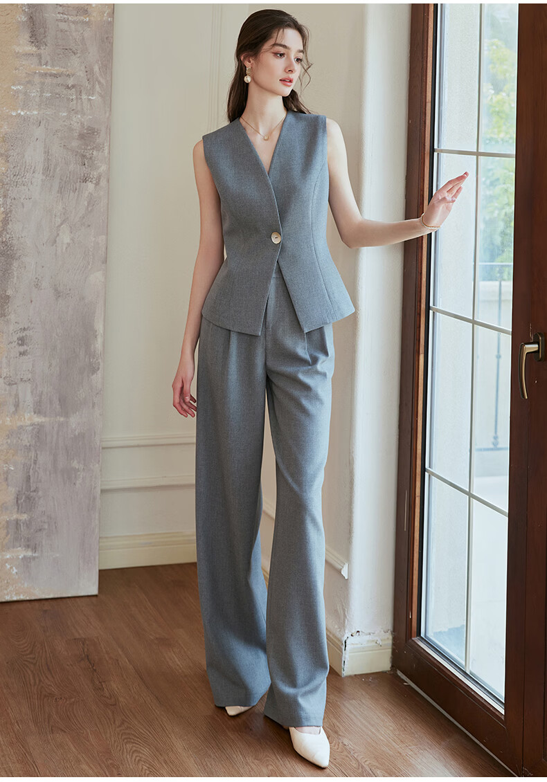 ROEYSHOUSE Women's Premium Minimalist Slim Fit Vest Spring Professional OL Commuter Jacket 10193 Light Gray S 6