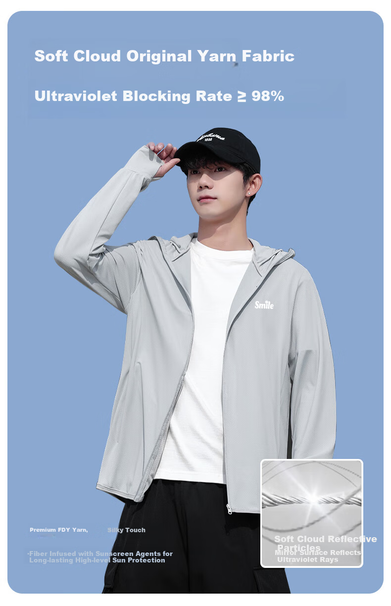 Warrior Men's Sunscreen Jacket Summer Ice Silk Quick-Dry Skin Jacket Outdoor Fishing Lightweight Jacket Light Gray L 4