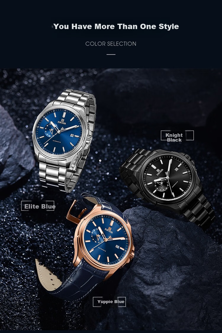 EBOHR Men's Automatic Mechanical Watch Fashion Calendar Stainless Steel Band Male Wristwatch New Year Valentine's Birthday Gift 11