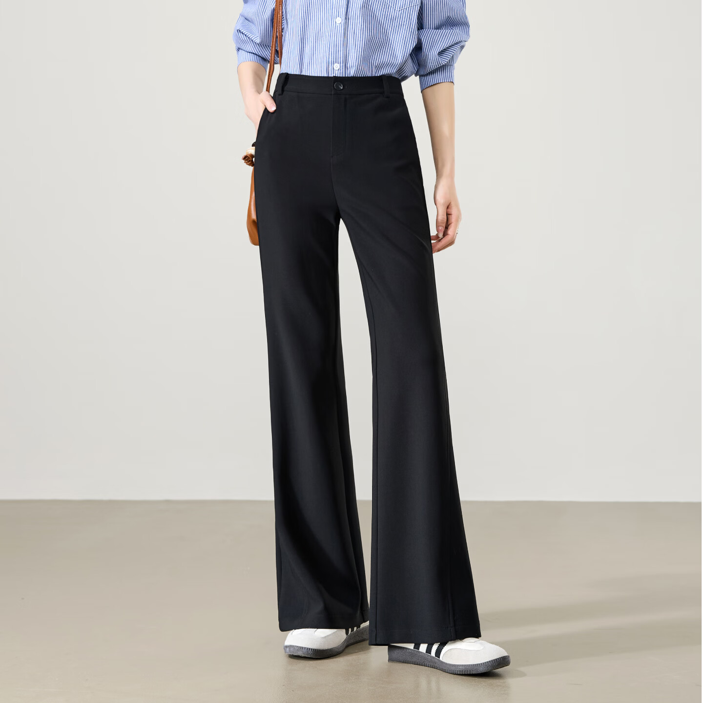ESE-Y Women's Spring 2026 Slim Fit Stretch Office Flared Trousers Black Size 28