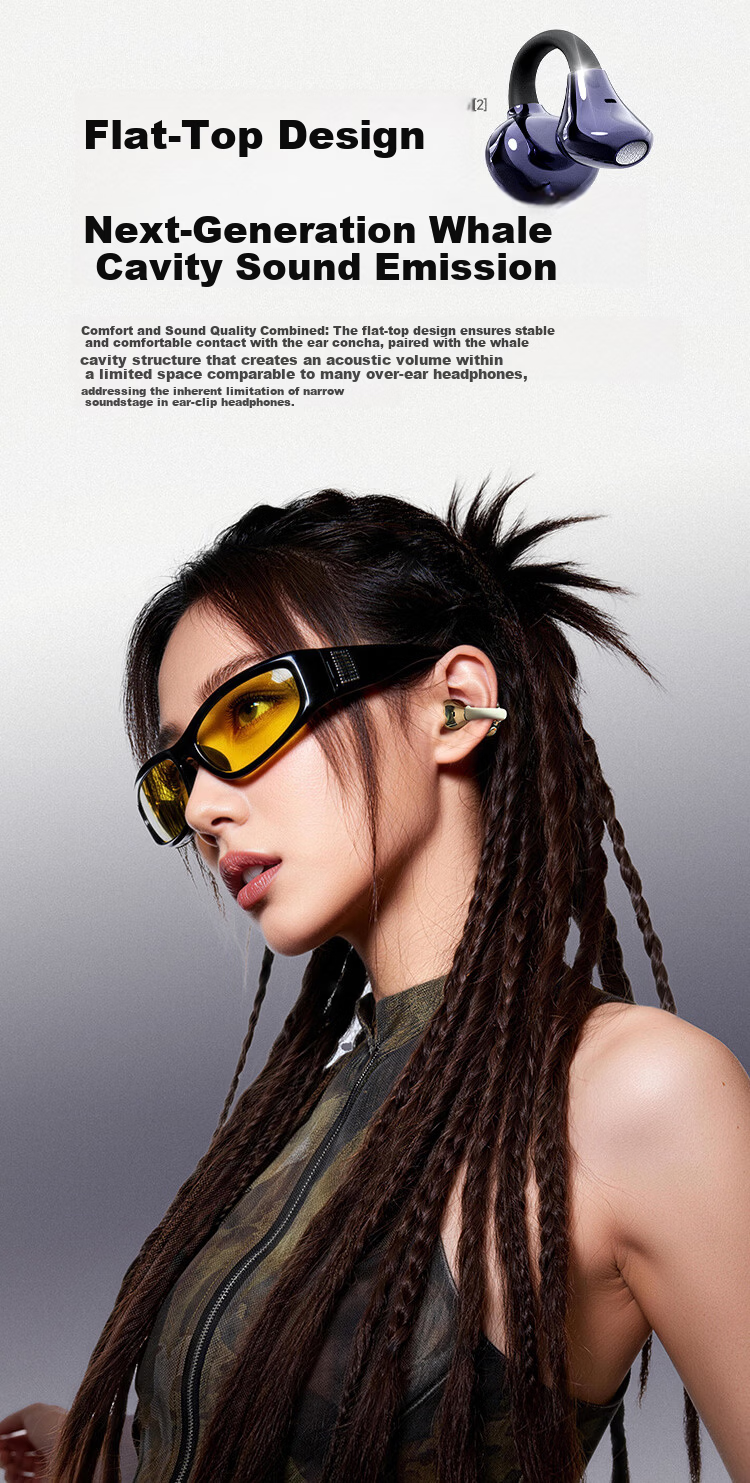 KUGOU ET300 Bluetooth 6.0 Clip-On Bone Conduction Earphones Open-Ear Wireless Sports Running Music Gaming Noise-Cancelling Long Battery Life 8