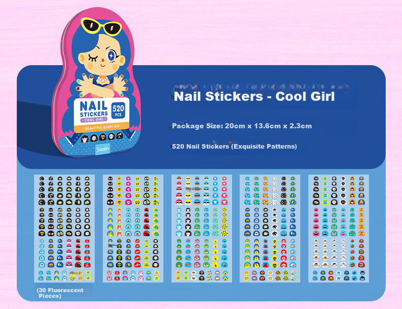 SAALIN Children's Cartoon Nail Stickers Nail Polish Set Waterproof Safe Peelable Princess Girl Toy Gift 19