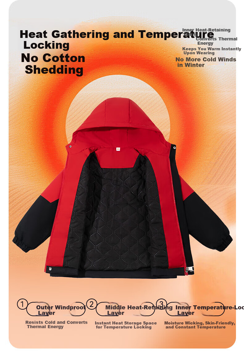 Baleno Children's Fleece Jacket 2025 Winter Style for Older Kids, Color-Block Warm Padded Coat for Boys And Girls, Windproof Parka 4