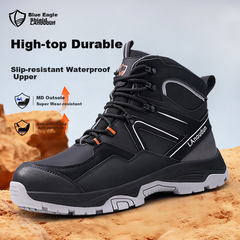 BlueOwl Shield Men's High-Top Lightweight Soft Sole Slip-Resistant Steel Toe Cap Anti-Smash Puncture-Resistant Safety Work Shoes D290 Size 43