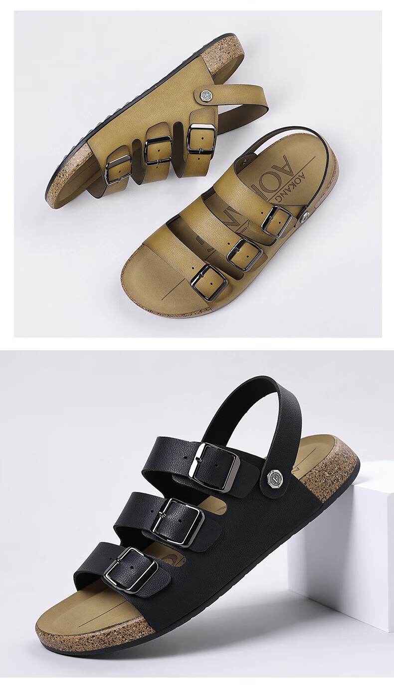 Aokang Summer Men's Casual Beach Sandals Black Size 42 22