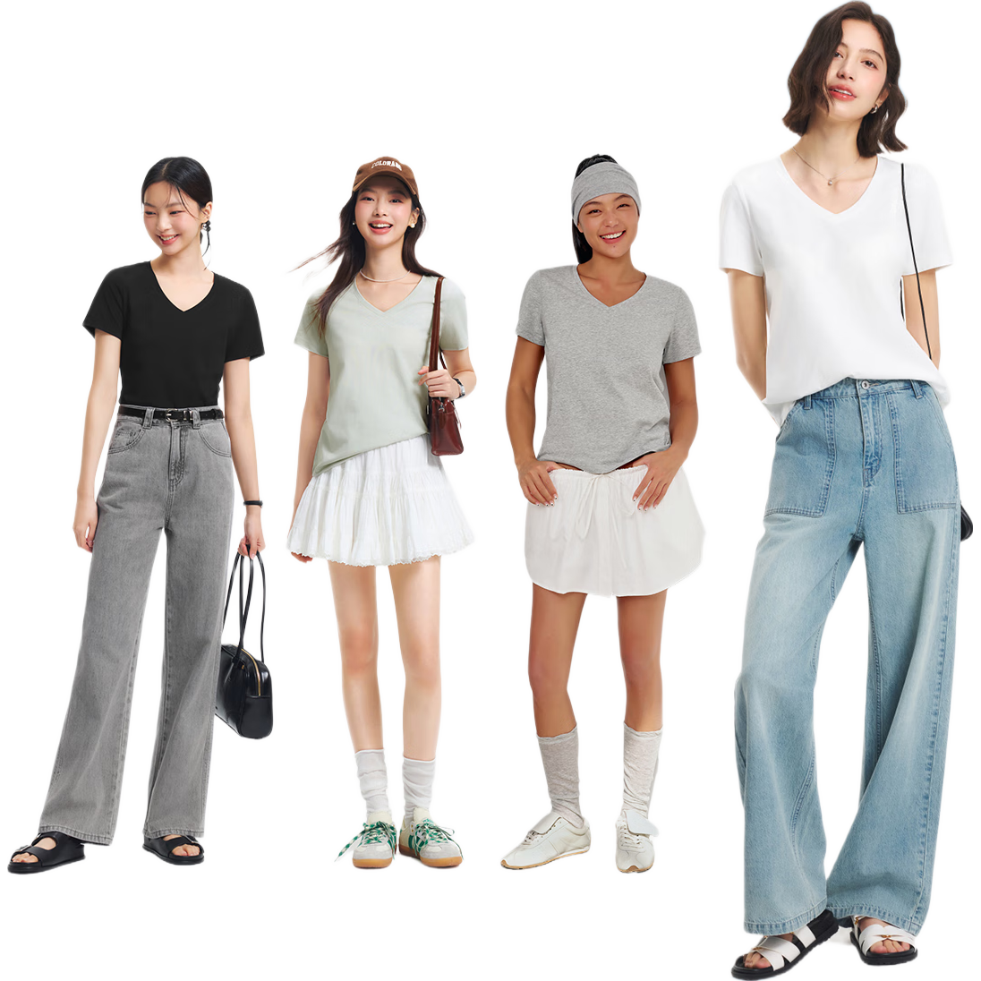 Semir Women's Short-Sleeve T-Shirt, Cool-Feeling Antibacterial Regular Shoulder Slim Fit, Summer 2026 Slimming V-Neck White Base Layer, 109326100002