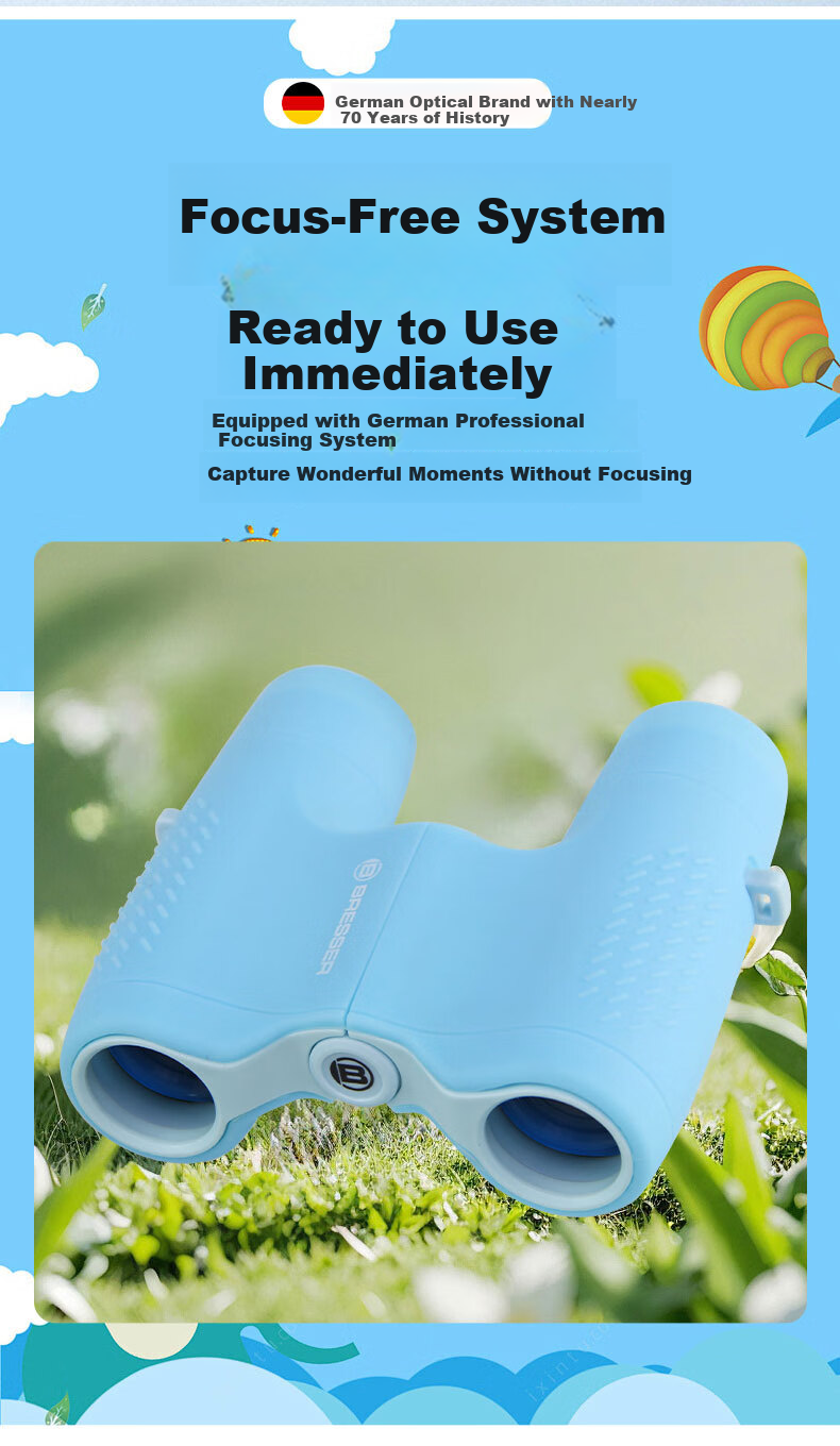 Bresser Germany Bresser 6x21 Fixed Focus Gray Binoculars for Children Ages 3-10 Compact Spring Festival Birthday Gift 5