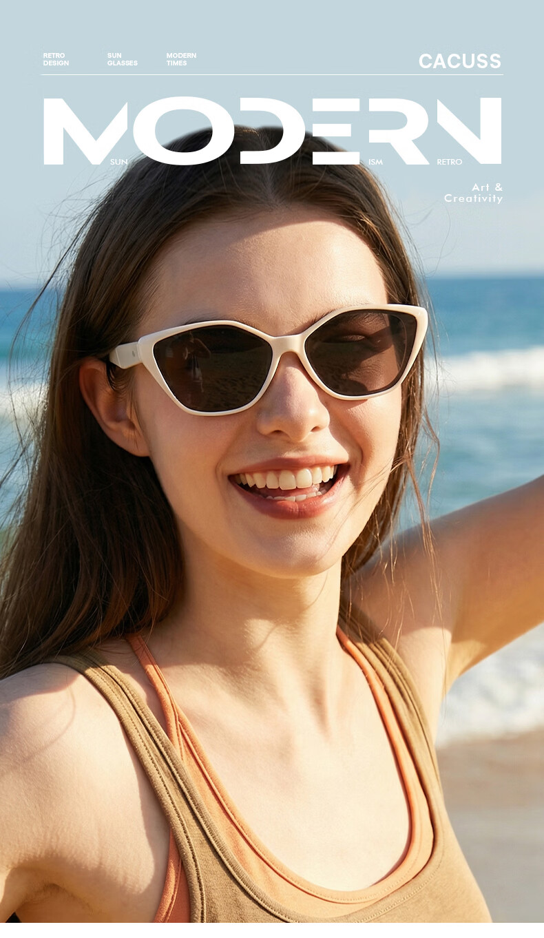 CACUSS Women's Fashion Outdoor UV Protection Polarized Cat Eye Sunglasses Black Frame 1
