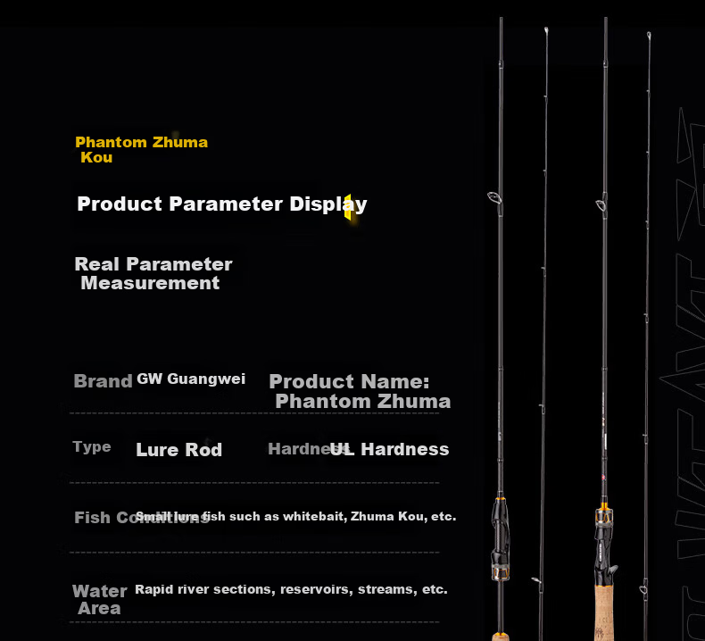 GW 1.5m Straight Handle Phantom Spider Ma Kou UL Fast Action Micro Fishing Lure Rod Stream Whitebait Lure Fishing Rod 7