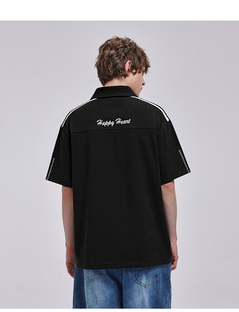Charles Peach Heart Minimalist Luxury Embroidered Heart Short Sleeve Polo Shirt Unisex Summer Couple Casual Black XS 13