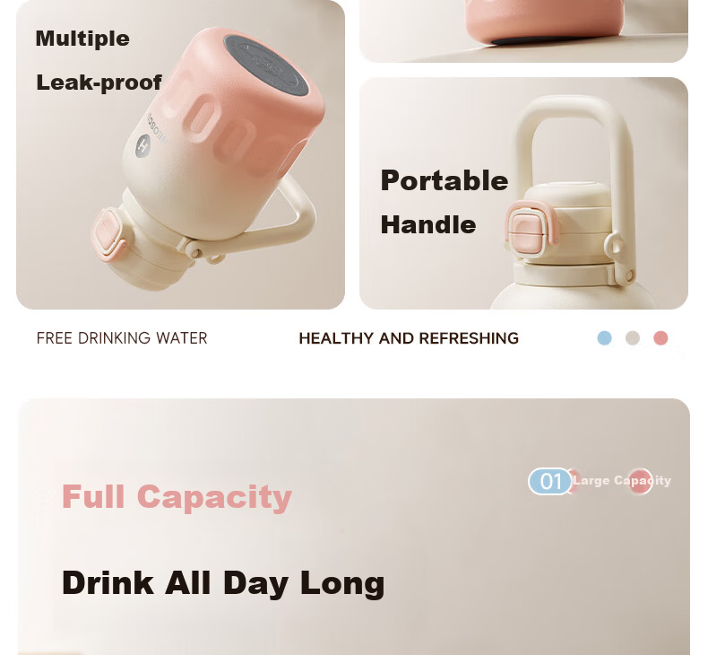 HEOSCU Large Capacity Insulated Water Bottle for Women, High-Quality 316 Stainless Steel Thermos with Straw, Portable Wide-Mouth Travel Mug 3