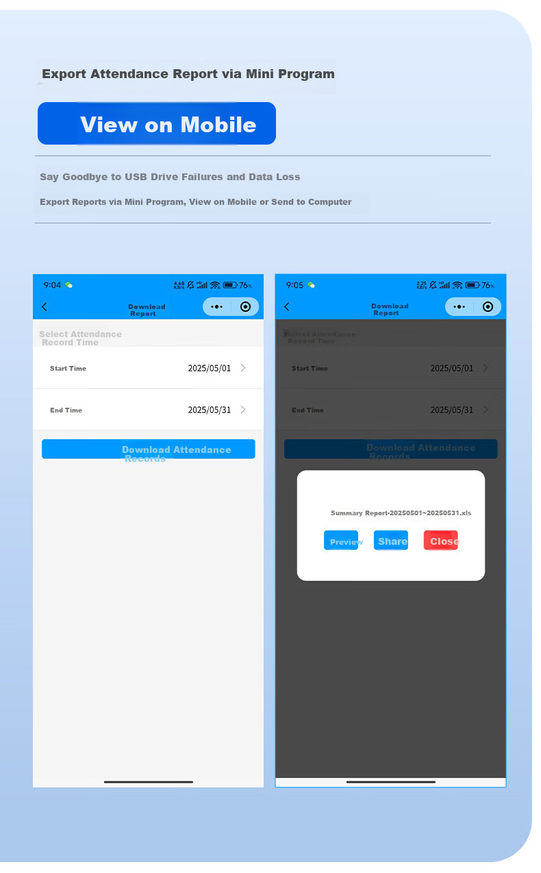 Dongwei Attendance Machine Facial + Fingerprint Recognition Time Clock Network-Free Software-Free Easy Setup Automatic Report Generation 5