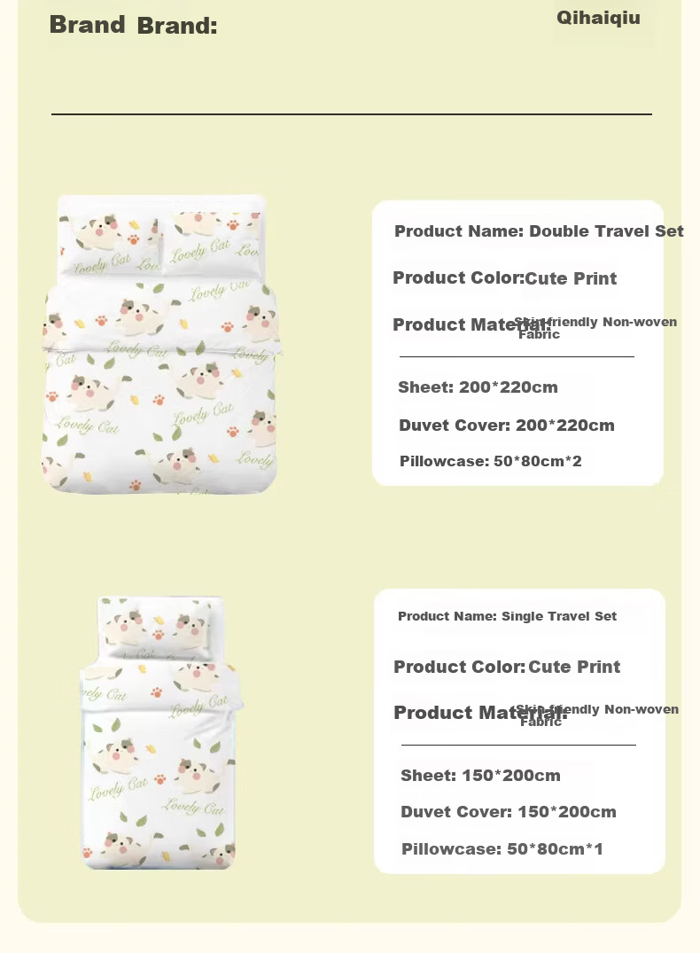 Qihaiqiu Disposable 4-Piece Bedding Set Thickened Sheet and Duvet Cover Portable Double Hotel Travel Business Use [Little Green Rabbit] 13