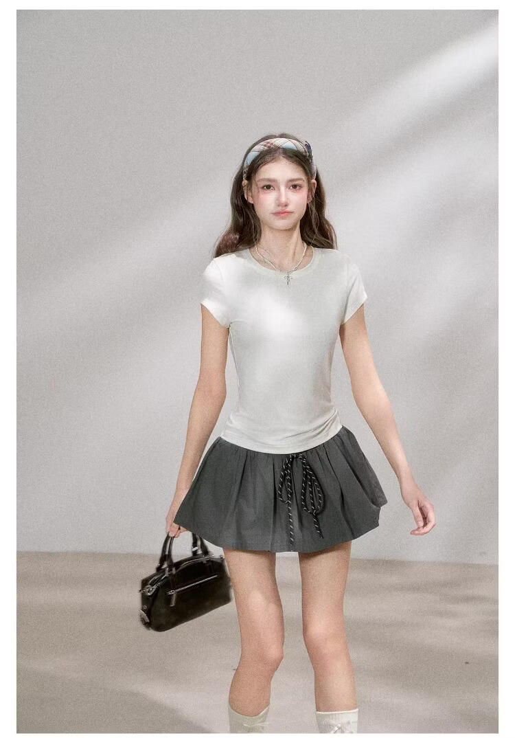 ICH MODE Lyocell Slim Fit Short Sleeve T-Shirt Women Skin-Friendly Cooling Flutter Sleeve Slimming Top Blue L 10