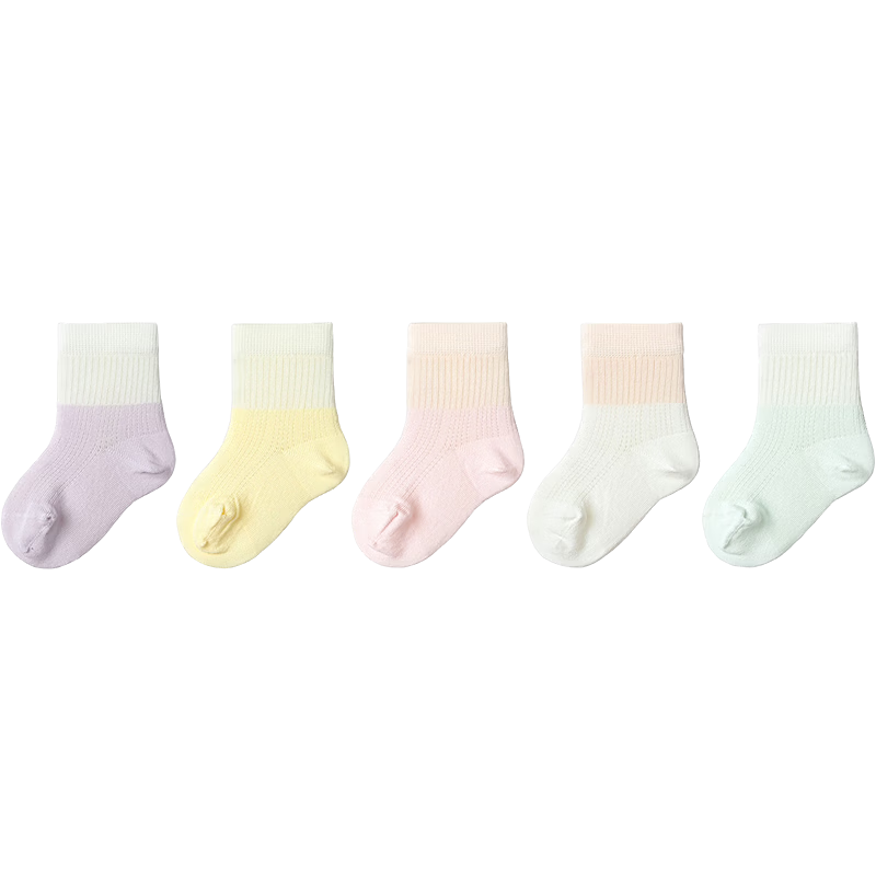 Balabala Baby Socks Summer Mesh Breathable Children's Short Socks Boys and Girls Cute Colorblock 5 Pairs Pack