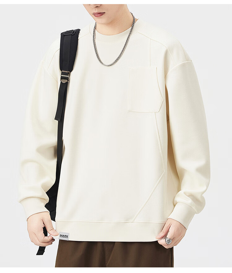 MARK FAIRWHALE Men's Sweatshirt Spring and Autumn American Style Crewneck Casual Loose Fit Trendy Black XL 18