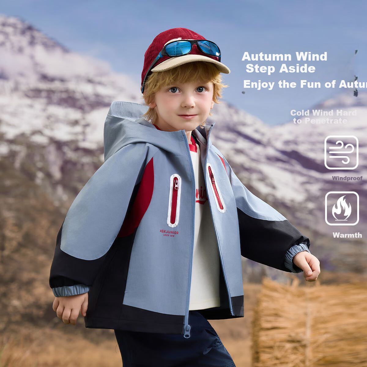 ASK JUNIOR Level 4 Waterproof Children's Jacket Spring 2026 Outdoor Sports Hiking Boys' Jacket Blue Size 100