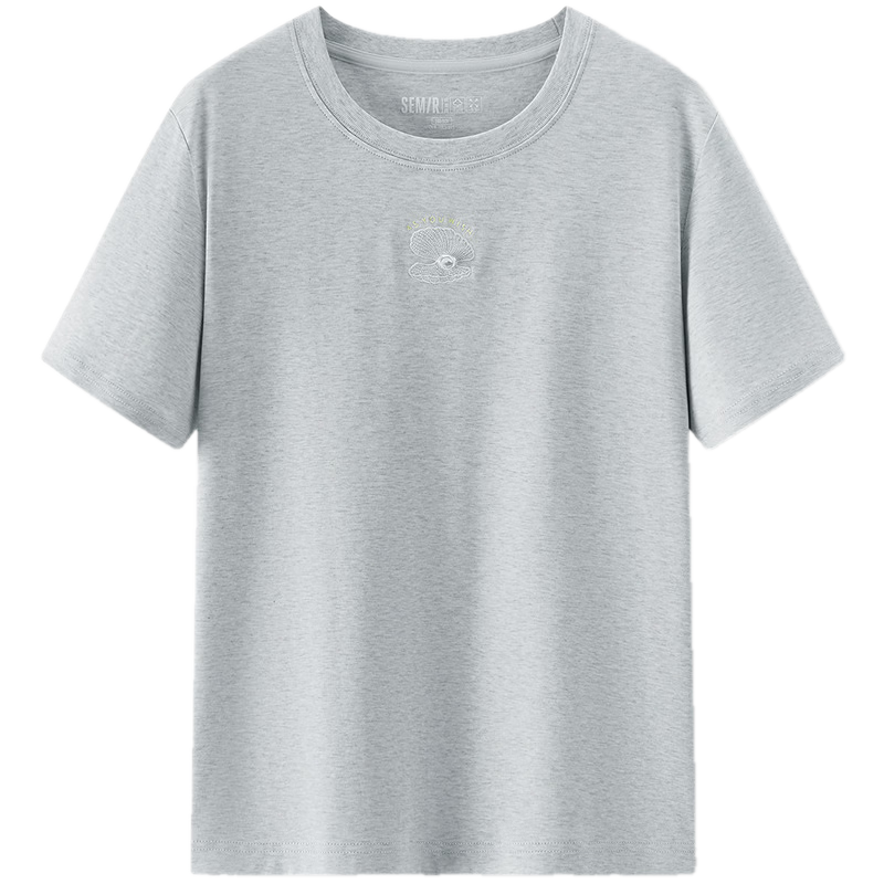 Semir Chen Duling | Mall Same Style | Women's Short Sleeve T-Shirt 26 Summer Round Neck Embroidered Pure Cotton Top 101326100006