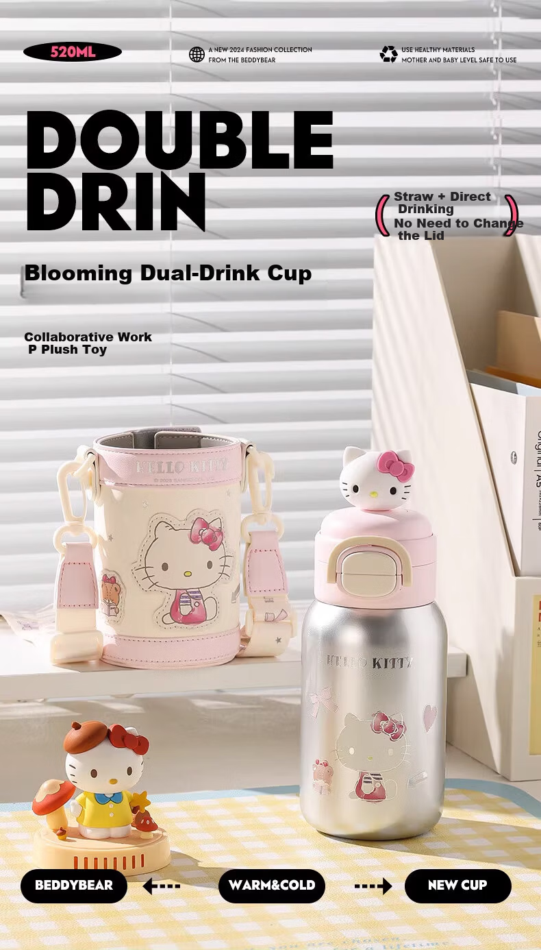BEDDYBEAR Bloom Double Drinking Children's Insulated Bottle with Sleeve and Straw Large Capacity Student Cup 520ML Feisheng Yake 1