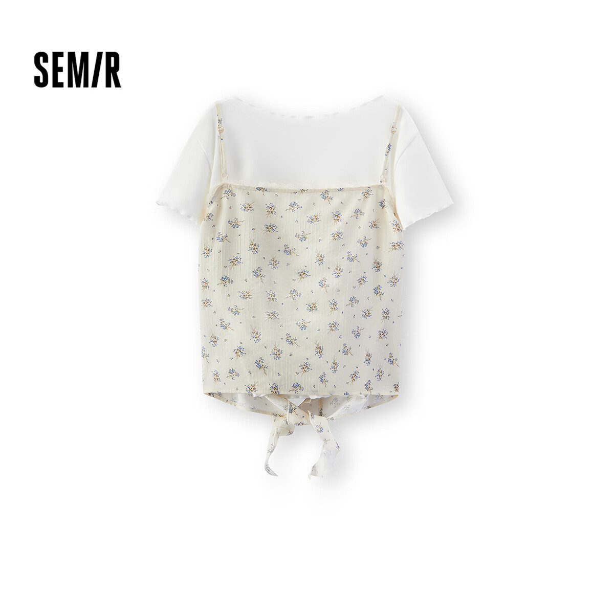 Semir Women's Summer Short Lace T-Shirt Floral Textured Camisole 2026 Vintage Two-Piece Set 109326117004