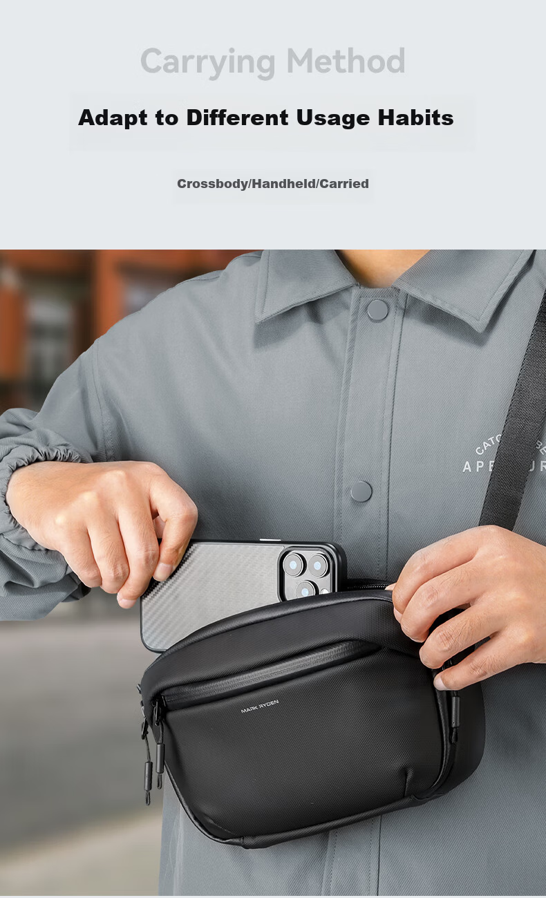 MARK RYDEN Men's Crossbody Bag Chest Bag Waist Bag Multifunctional Detachable Shoulder Strap Cycling Travel Backpack Large Capacity Shoulder Bag 16