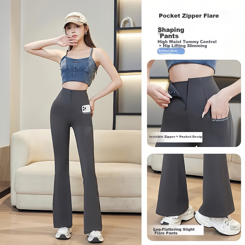 GRACEWELL Women's High-Waist Bootcut Yoga Pants Shaping Black Slim Fit Sharkskin Suit Trousers 2