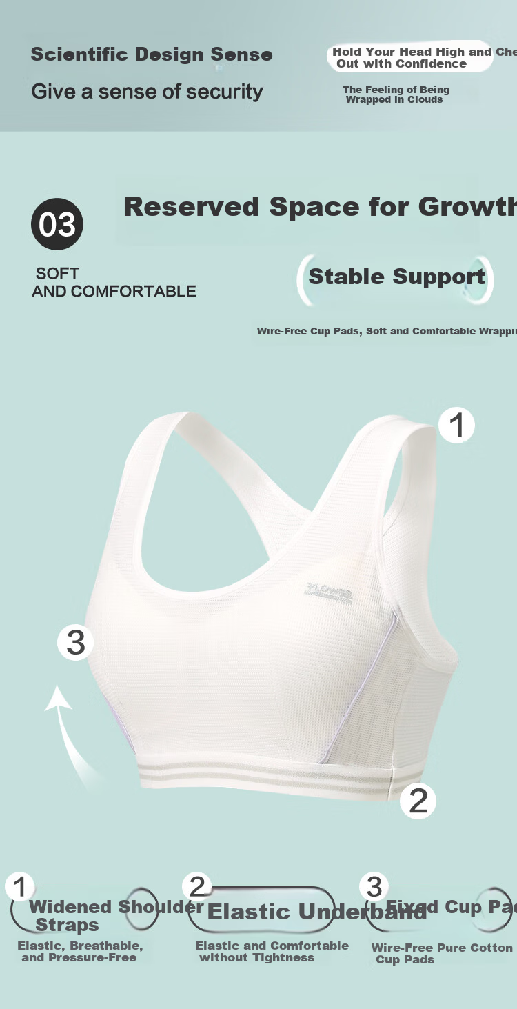 Hodohome Girls' Underwear Development Stage 2 Class A Mesh Breathable Student Racerback Bra 2-Pack 076 A85 5