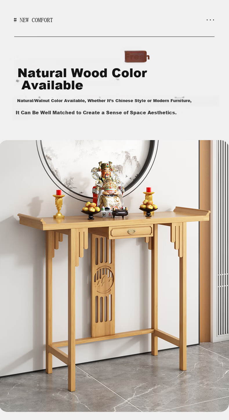 Taomengju New Chinese Style Buddhist Altar Cabinet with Caishen Statue, Buddha Table, Incense Table, Guan Gong and Bodhisattva Offering Stand, Tribute Table Storage Shelf 5