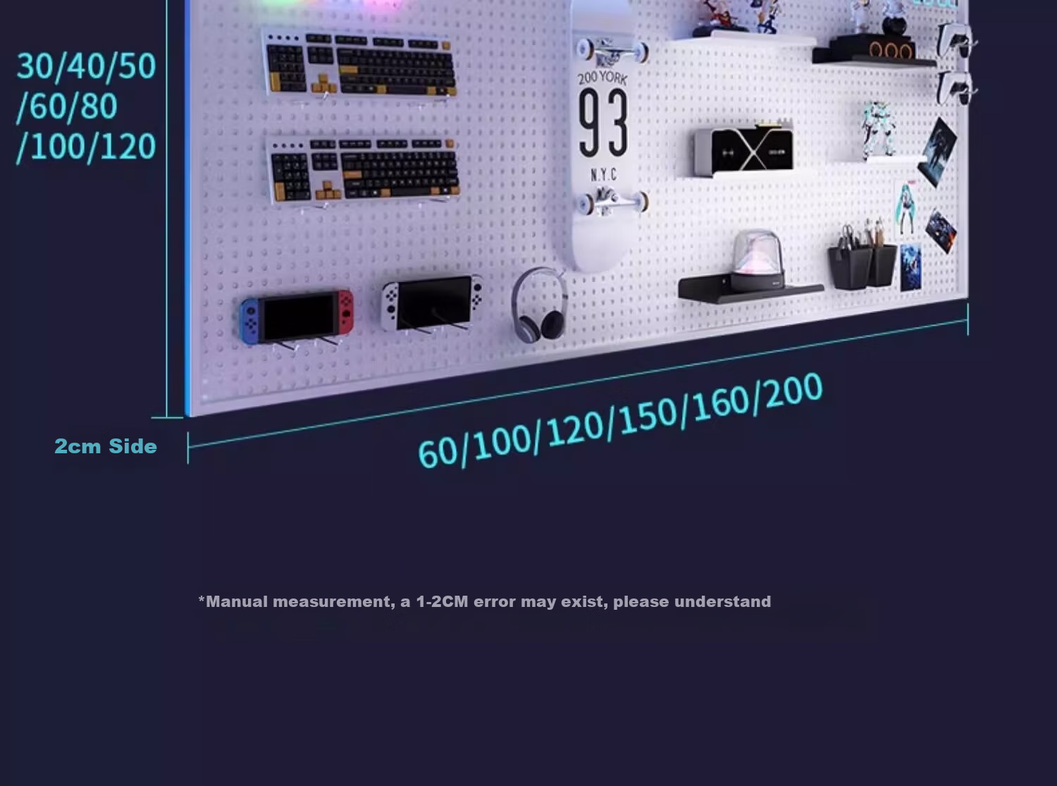 Millennium Huafu Pegboard Wall-mounted Gaming Metal Storage Rack Hardware Tool Hanging Display Rack 80x120 Black 20