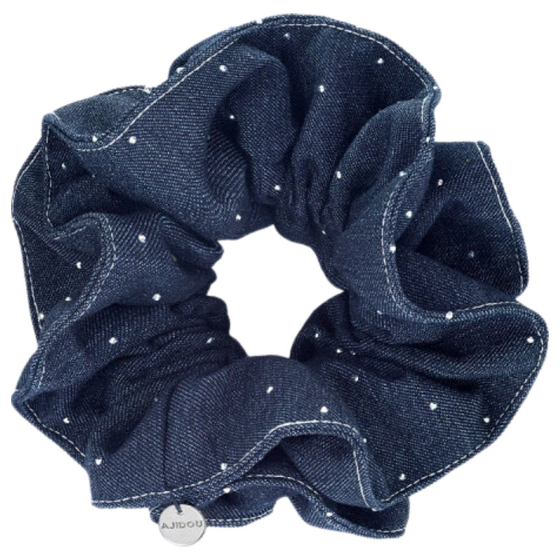 AJIDOU Fashion Retro Dark Blue Denim Double-Layer Scrunchie Lazy Versatile Hair Accessory Birthday Gift