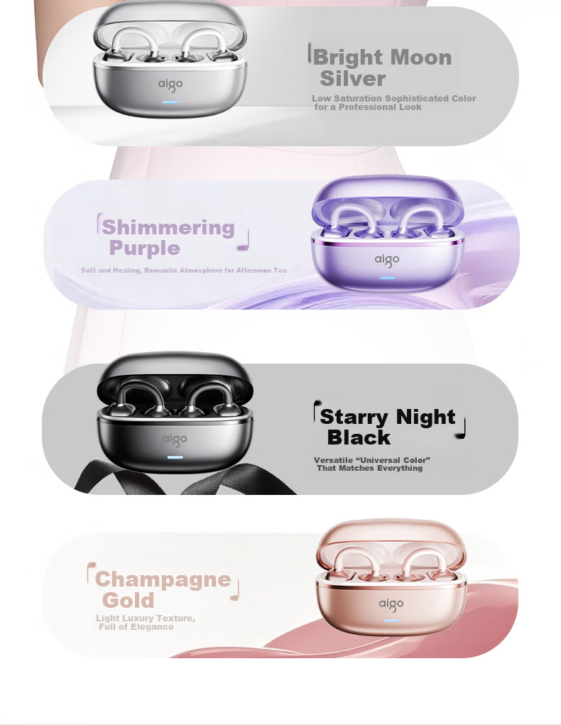 Aigo Bluetooth Ear Clip Open-Ear True Wireless Bluetooth 6.0 Children's Bone Conduction Concept Sports Running Earphones Purple 3