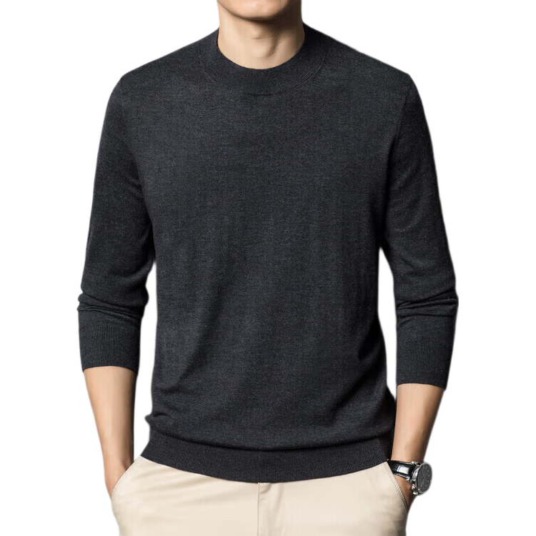 Hengyuanxiang Men's Lightweight Sweater with Wool and Mulberry Silk, Spring and Autumn Thin Knit Turtleneck Base Shirt, Dark Gray, 3XL