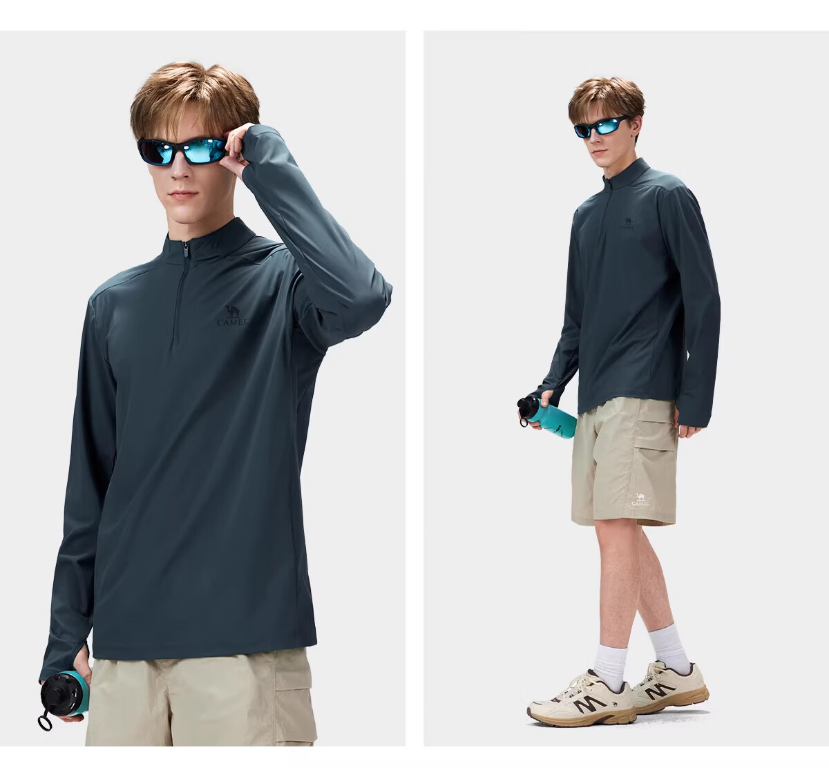 CAMEL Outdoor Quick-Dry T-Shirt Unisex Spring 2026 Long Sleeve Stand Collar Stretch Cooling Breathable Sweat-Wicking Sun Protection Top 1050 20