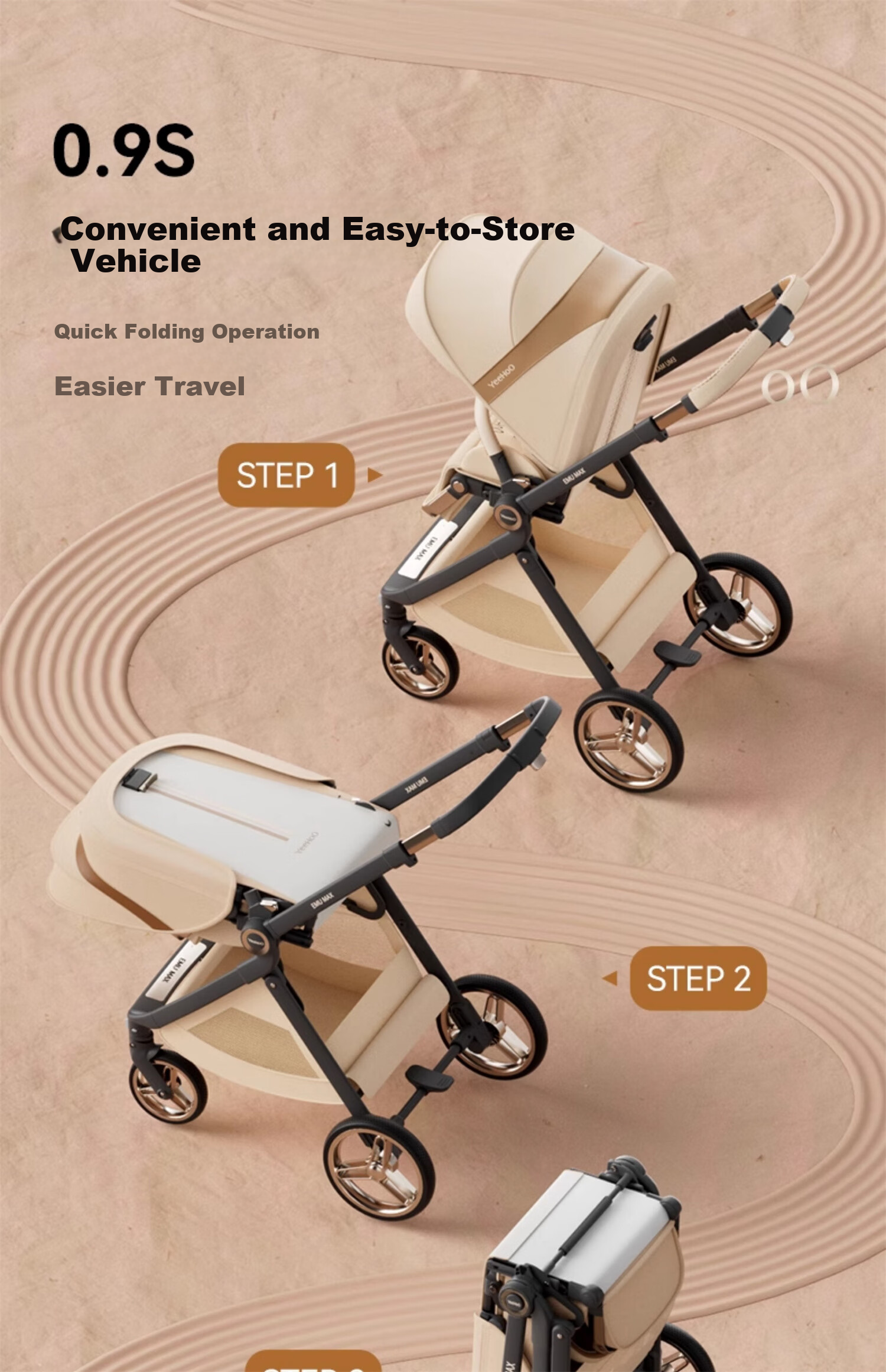 Elittile x emumax Baby Stroller Lightweight Newborn High Landscape Baby Pram Flowing Amber 27