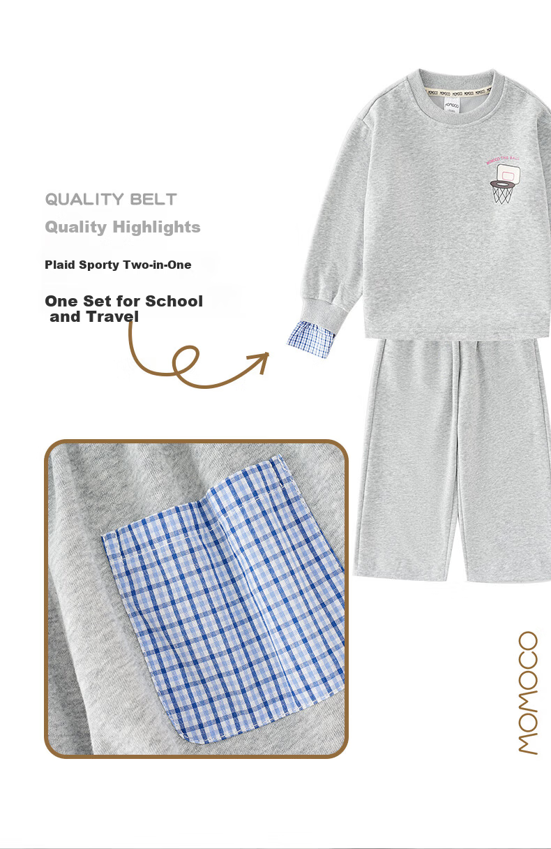 Mamimaka Kids Autumn Outfit Boys Sweatshirt Set Fake Two-Piece Light Gray Size 120 2