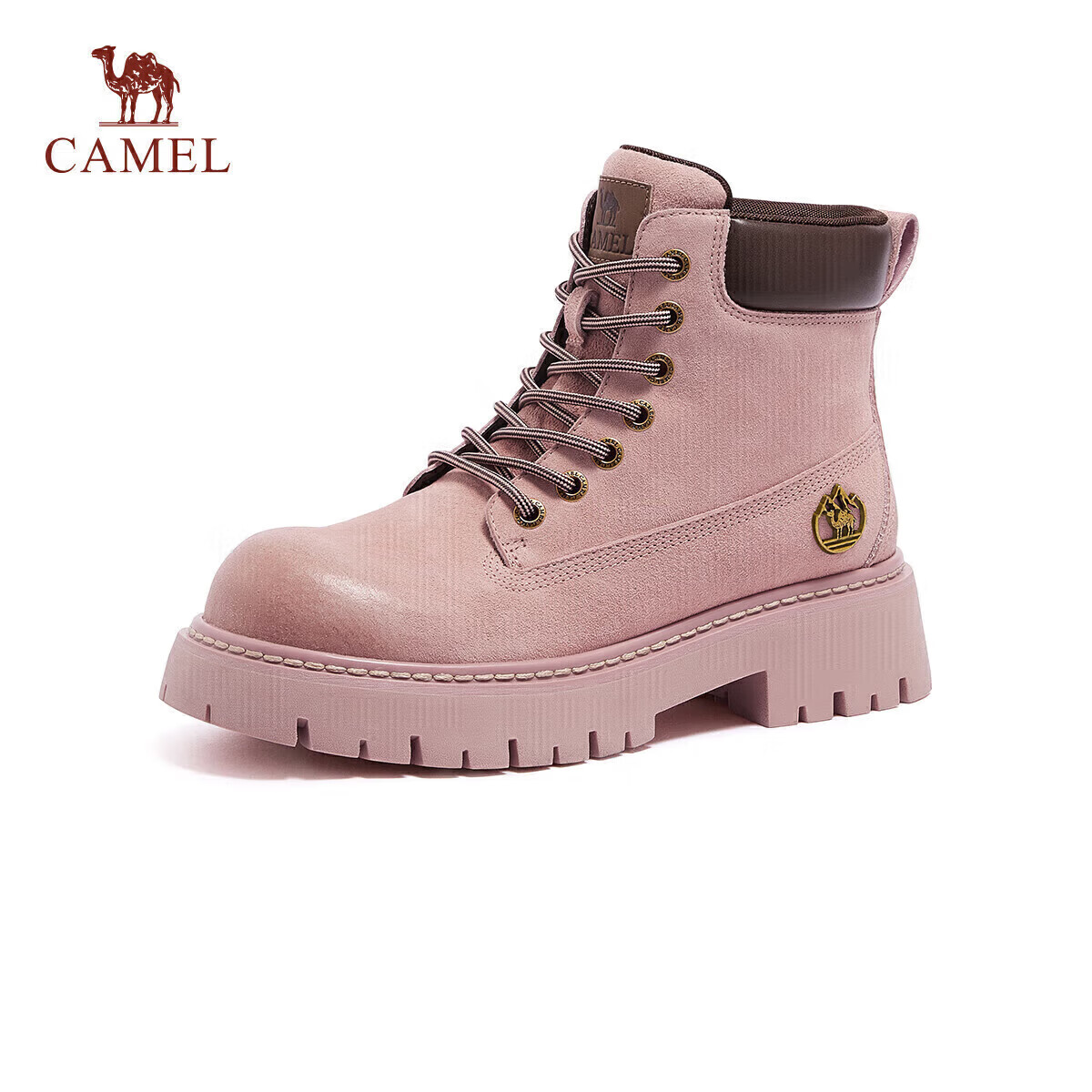 CAMEL [Shanyue] Women's Work Boots Trendy Thick-Soled Martin Boots L25W076018 Apricot (Suede) Size 39