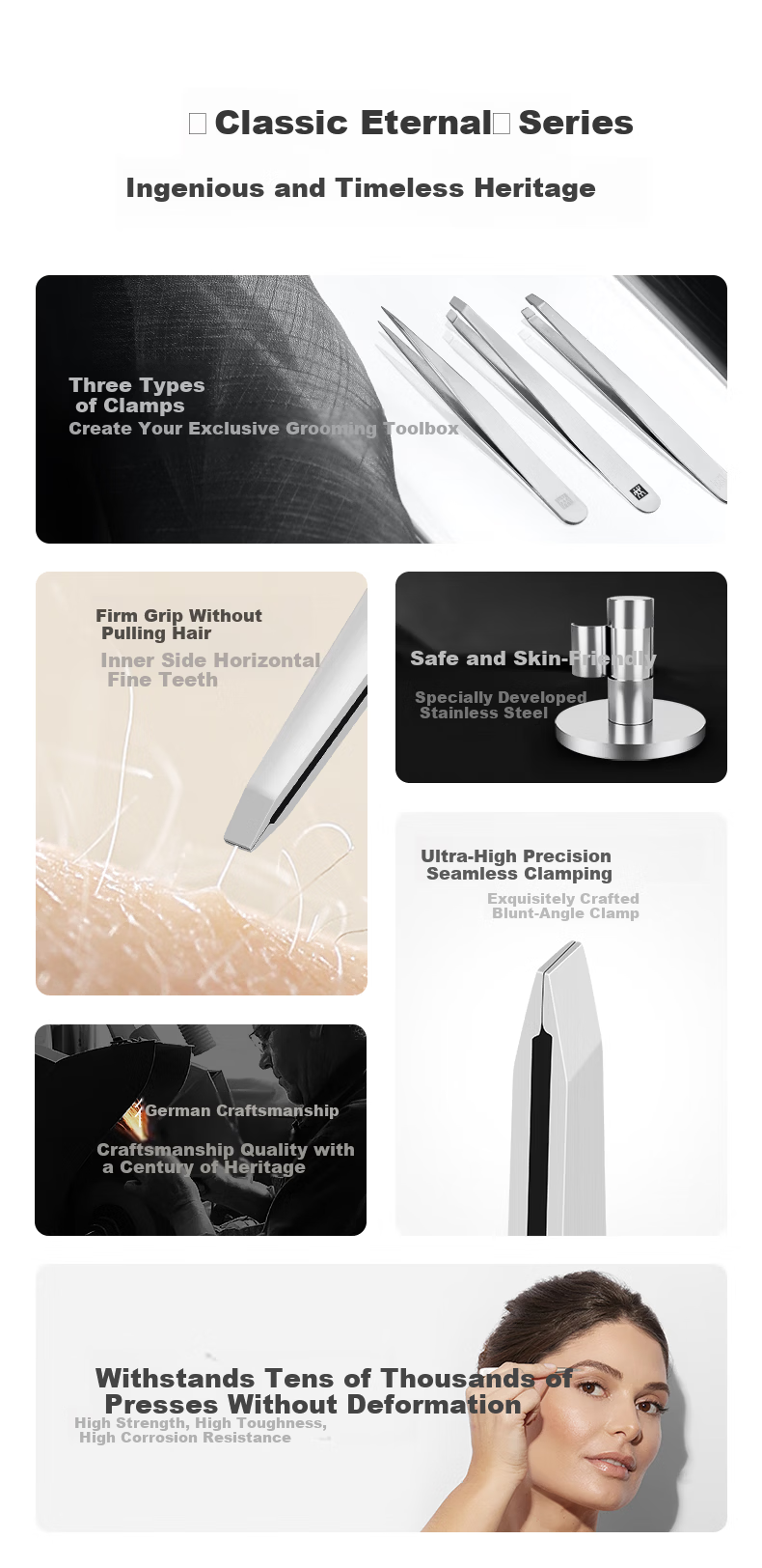 ZWILLING Flat Tip Eyebrow Tweezers Stainless Steel Anti-Slip Eyebrow Grooming Tool Beard Hair Removal Beauty Tool Germany 3
