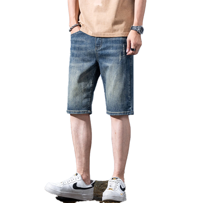 JEANSWEST OUTDOOR Men's Denim Shorts, Casual Mid-Length Pants, Five-Point Shorts, Loose-Fitting Outdoor Sports Breathable Summer Wear, Faded Blue, Size 34
