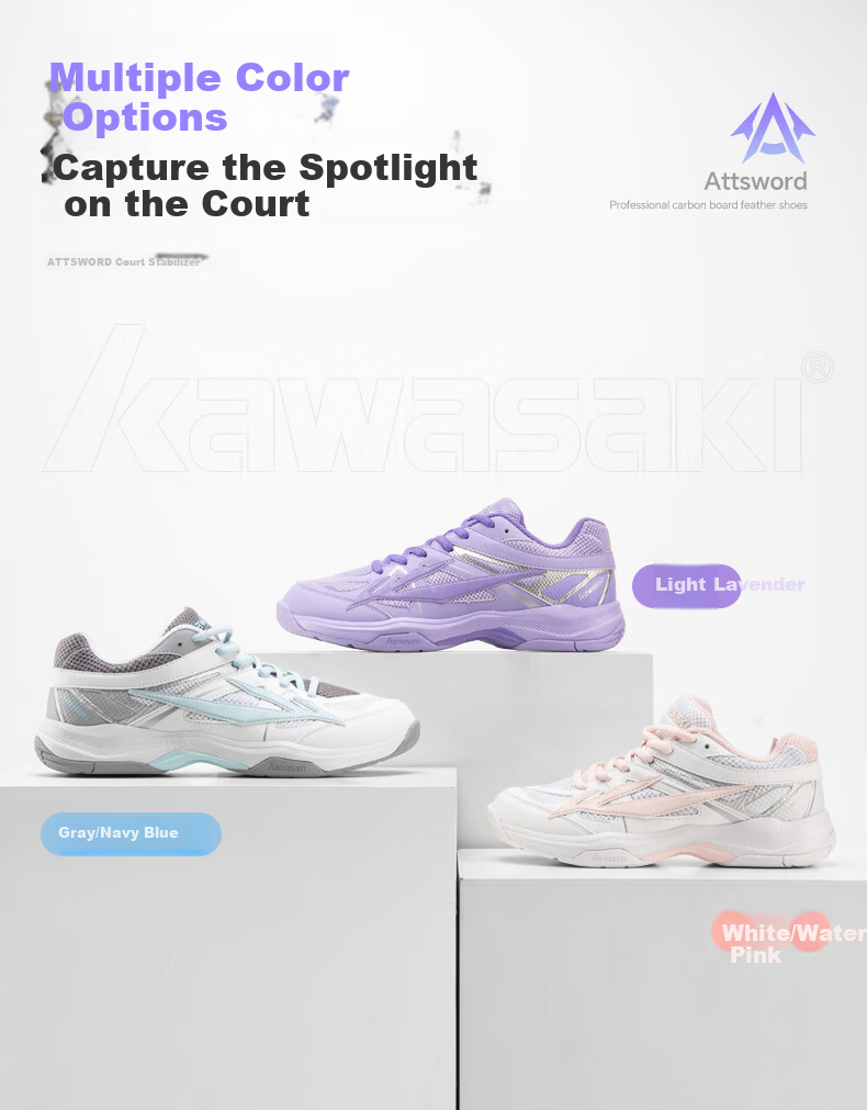 KAWASAKI Unisex Professional Carbon Plate Badminton Shoes Non-Slip Shock Absorption Indoor All-Purpose Training and Competition Sneakers 17