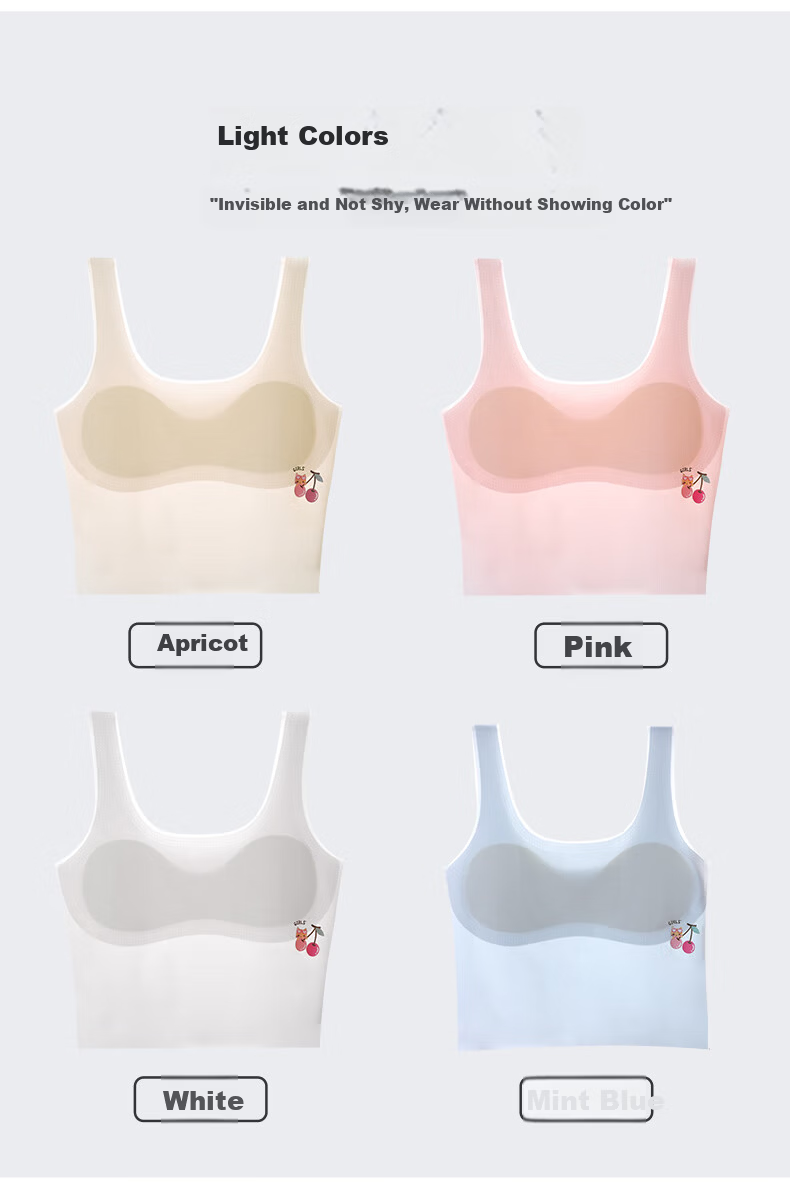 HZASZ Girls' Seamless Chest-Free Vest Bra for Elementary School Girls, Developmental Period, Ages 8-12 12