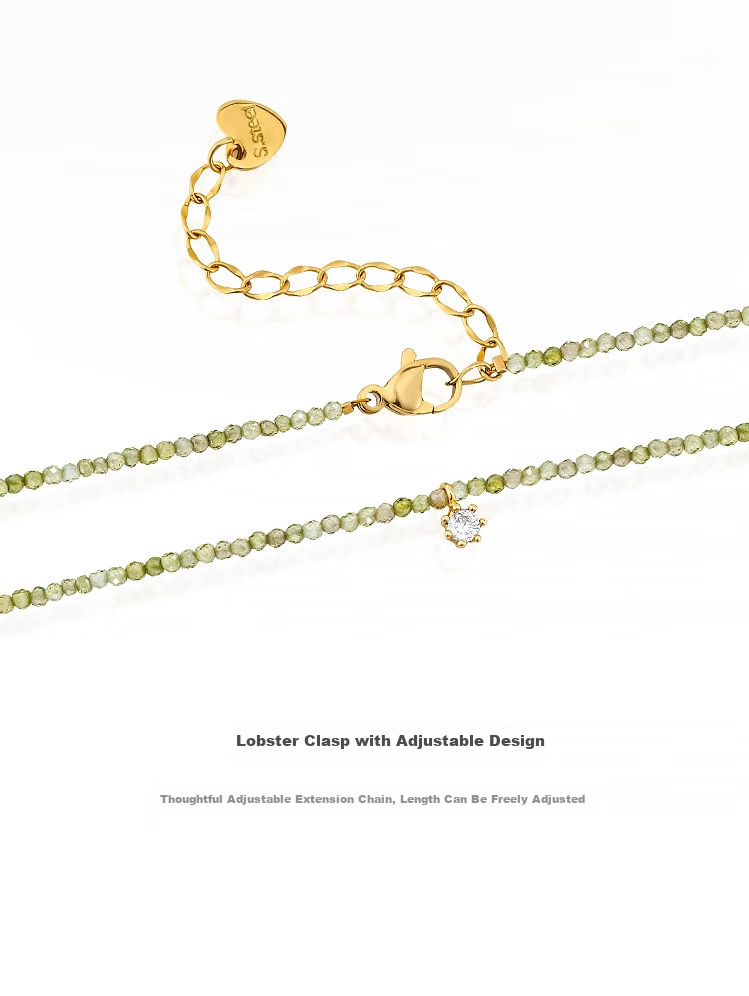 AJIDOU Vintage Simple Green Zircon Necklace New Year Gift for Women Girlfriend Wife Green 6