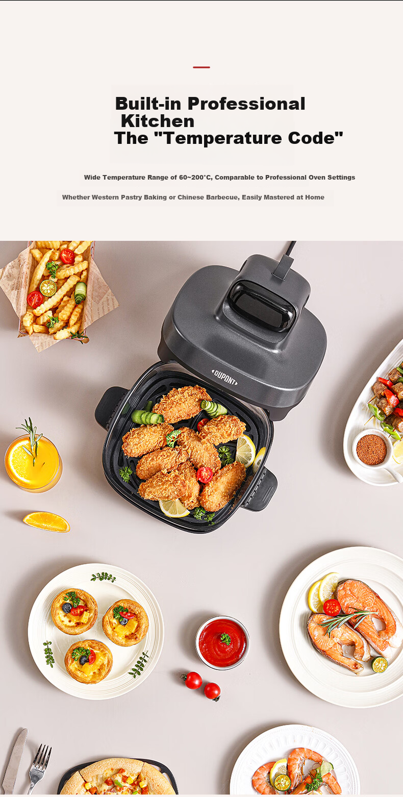 DU PONT 2.5L High Borosilicate Glass Jar Accessory (Air Fryer Large Capacity 0 Coating Visual Multifunctional Electric Fryer Non-stick Easy to Clean Electric Oven Frying and Baking Combo) 5