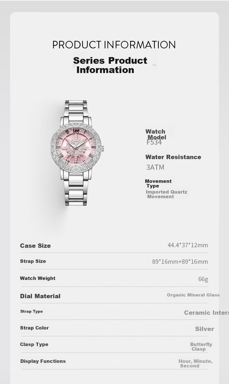 Lee Women's Watch Simple Luxury Student Small Niche High-End Feel Gift for Women Birthday Women's Day F534 Pink 8