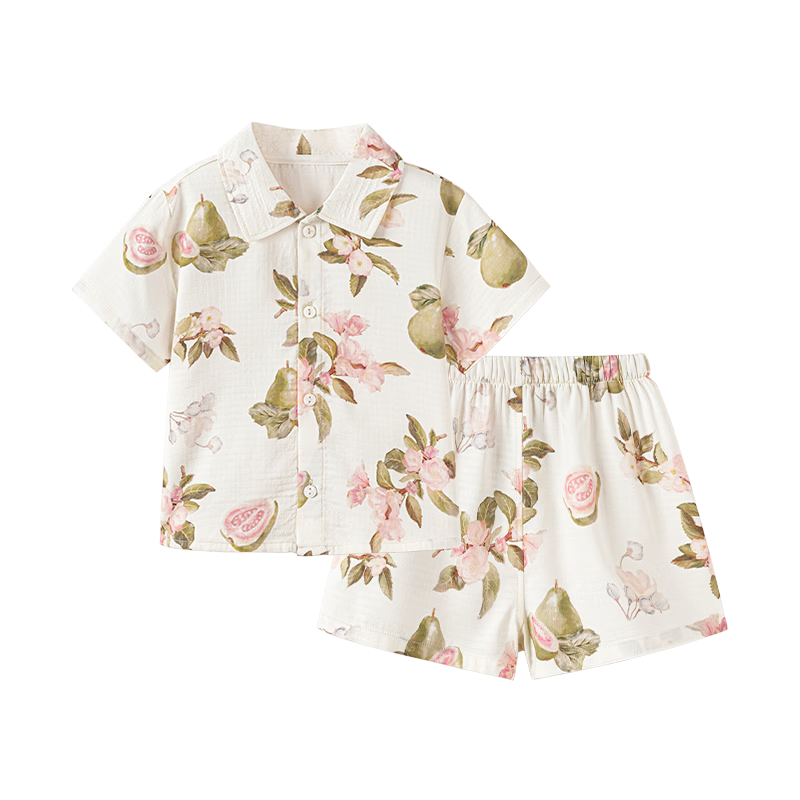 Babylove Bobo Fruit Tea Baby Short Sleeve Set Summer Bamboo Cotton Camellia Gauze Thin Breathable Children's Homewear