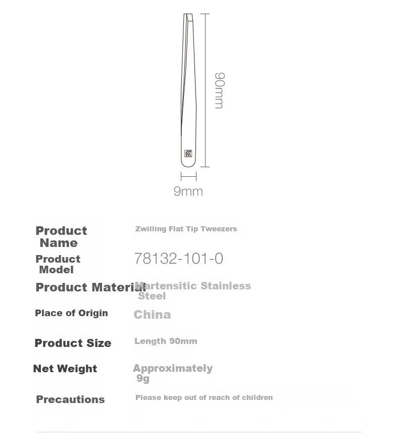 ZWILLING Flat Tip Eyebrow Tweezers Stainless Steel Anti-Slip Eyebrow Grooming Tool Beard Hair Removal Beauty Tool Germany 24