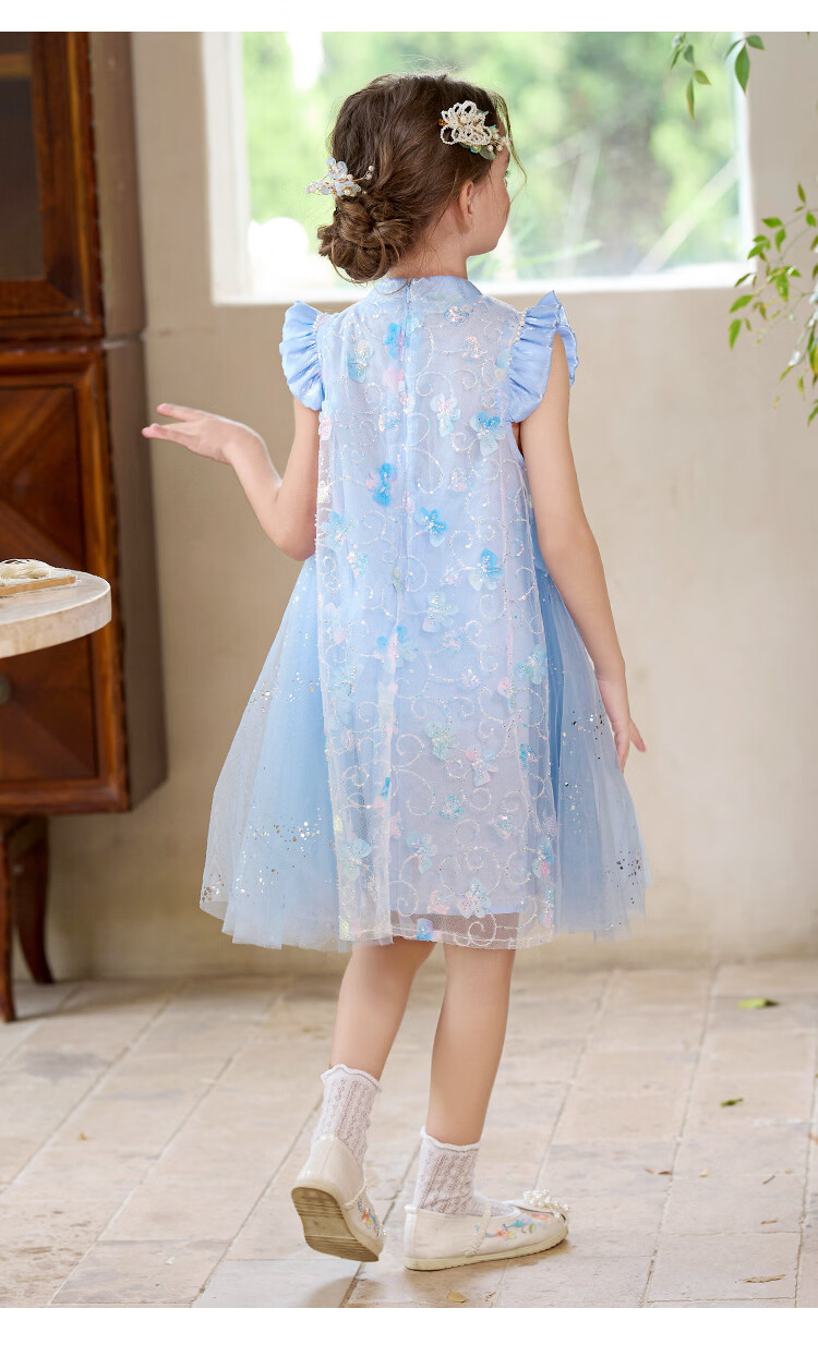 Disney Elsa Princess Dress Girls 2026 New Summer Children's Performance Costume New Chinese Style Qipao Hanfu Dress 15