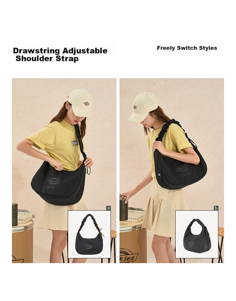 Dickies Women's Shoulder Bag Cloud Bag Sports Commuter Underarm Crossbody Travel Large Capacity Dumpling Bag Graphite Black 9