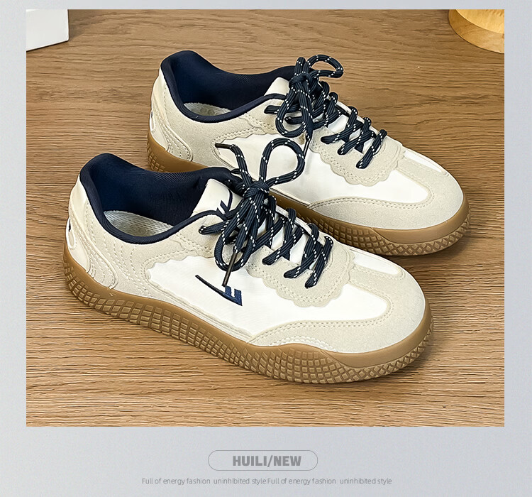 Warrior Training Shoes Versatile College Style Women's Fashion White Sneakers 818 Beige/Grey/Dark Blue Size 35 22