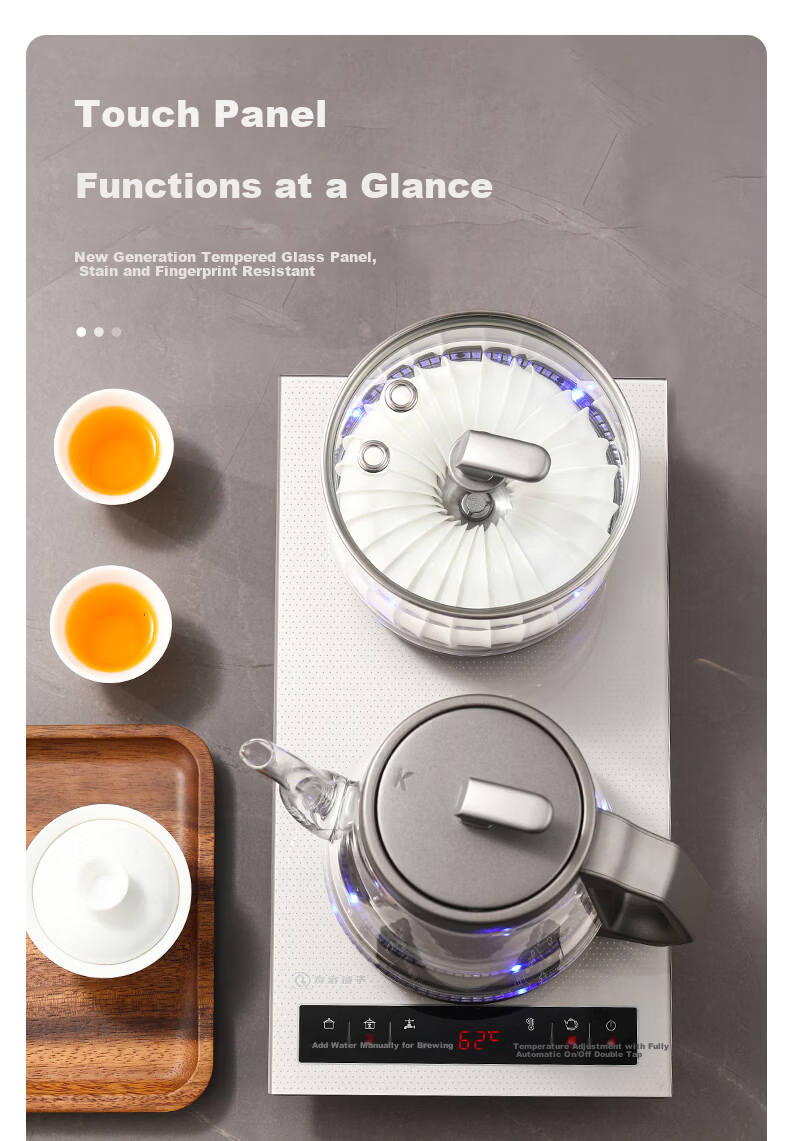 FUNORK Fully Automatic Water Filling Electric Kettle Tea Table Boiling Kettle Home Office Tea Table Embedded Integrated Tea Set 1.2L Electric Tea Stove Set RY-03 Steaming Tea Model 6