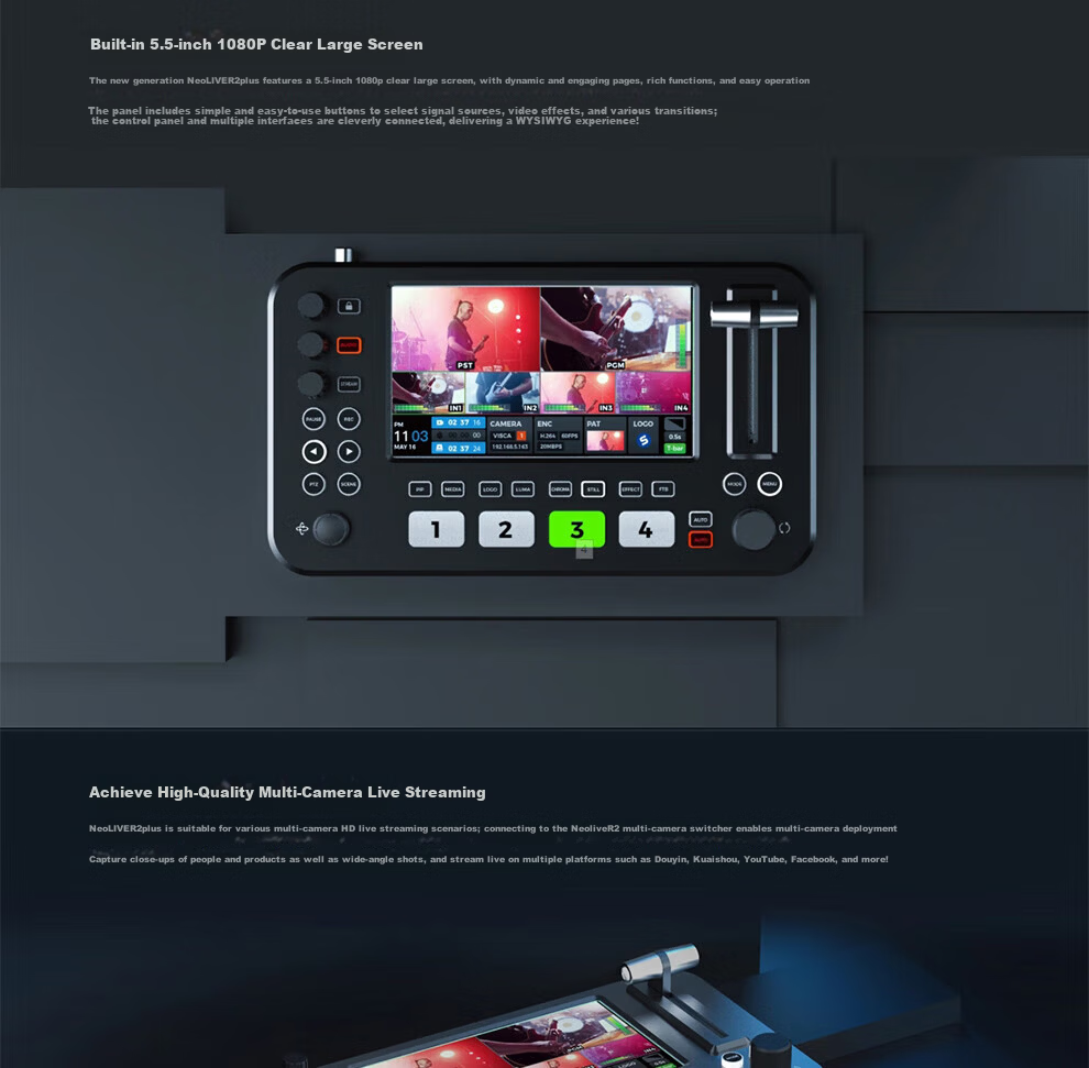 JiaShiYing R2PLUS Live Streaming All-in-One Director Console Broadcast-Grade Switcher 4-Channel Visual Screen Multi-Camera HDMI HD Computer Live Streaming USB 3.0 Streaming Device 3